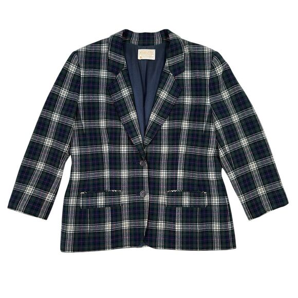 Pendleton Blazer Jacket Womens Size 12 Green Red Plaid Holidays Christmas Wool - Picture 1 of 10